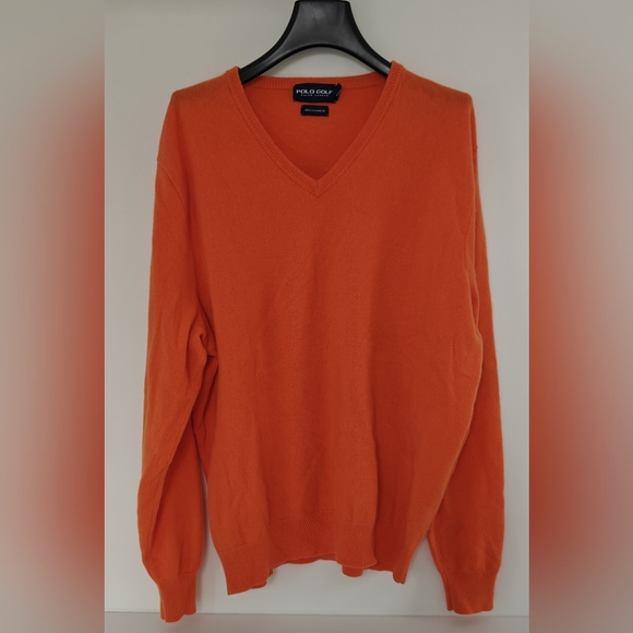 Polo Golf Ralph Lauren 100% Cashmere V Neck Sweater Orange Size XL